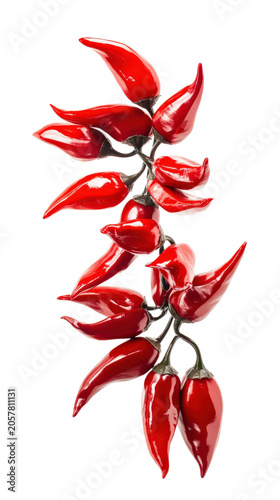 High-contrast red chili pepper bunch on black background for packaging
