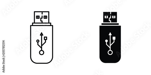 Bild auf Leinwand USB flash drive icon in outline and solid fill on a white background representin