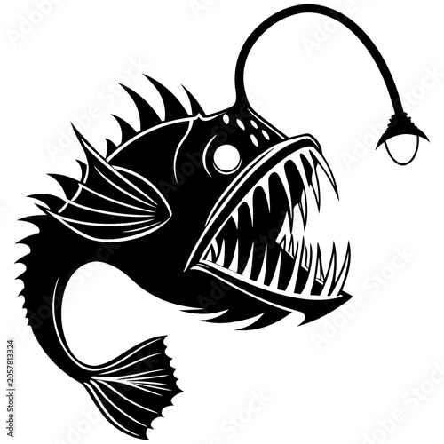 angry deep sea anglerfish vector illustration