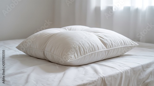 Plush Tufted Pillow on White Bed in Bright Room