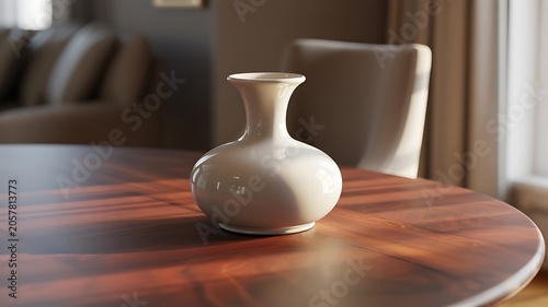 White Ceramic Vase on Round Wooden Table in Living Room