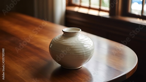  Handcrafted Ceramic Vase on Wooden Table by Window