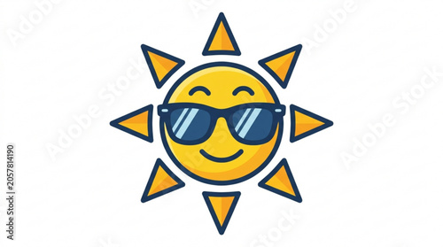 Smiling sun wearing sunglasses on a white background