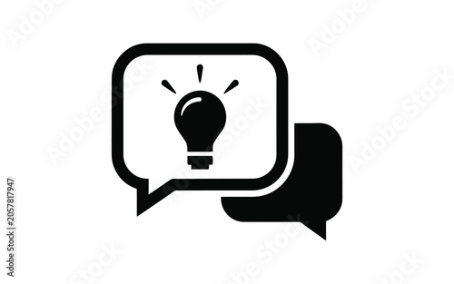 Idea and Innovation Chat Icon – Light Bulb Message Bubble, Creative Thinking and Communication Line Symbol