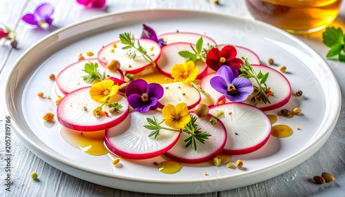 Naklejka Radieschen-Carpaccio mit Ziegenkäse
