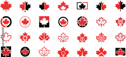 Collection of Canadian maple leaf logos and icons in various stylized designs