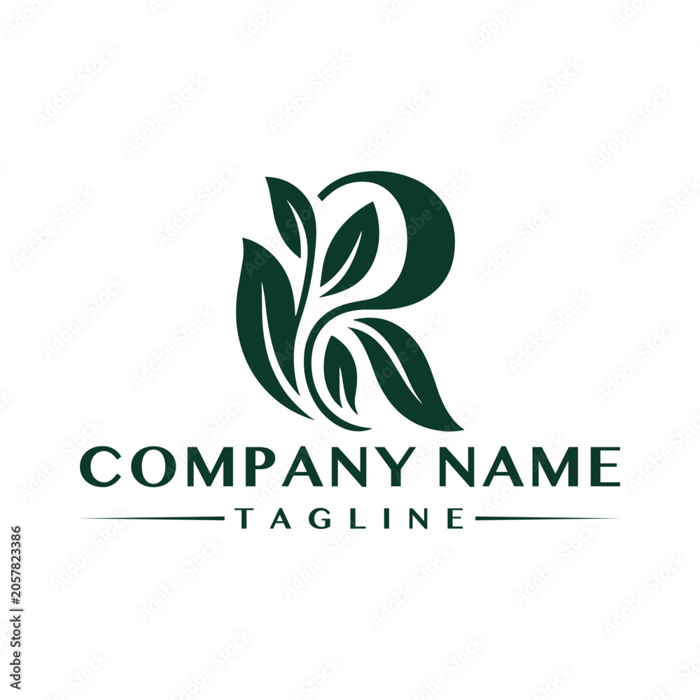 Fototapeta premium Letter r logo design with leaf elements