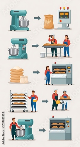 Manufacturing process from raw materials to finished product.