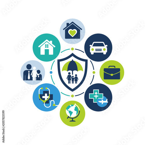 Colorful icons representing insurance and protection services.