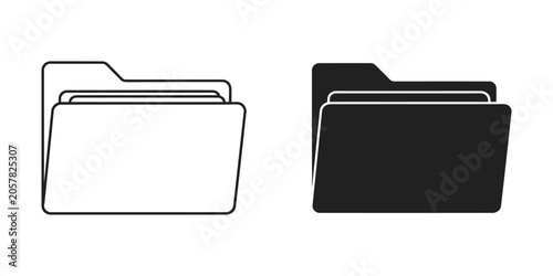 Two folders one outlined and one solid black against white background for document organization concepts