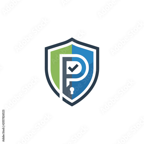 Colorful Shield Logo with Checkmark and Keyhole Design.