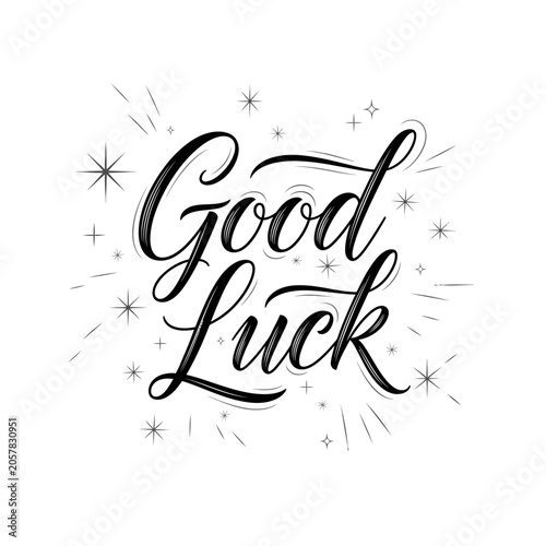 Elegant Good Luck Typography with Sparkles and Stars.