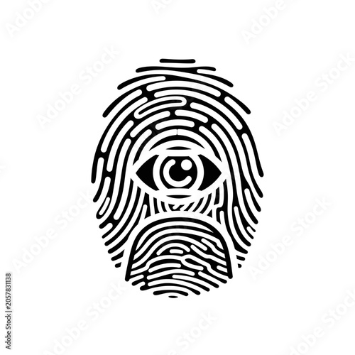Fingerprint with eye symbol in the center design.