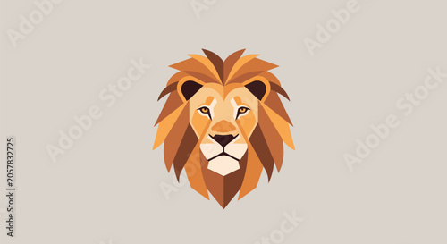 Geometric Lion Head Illustration with Flat Design Style.