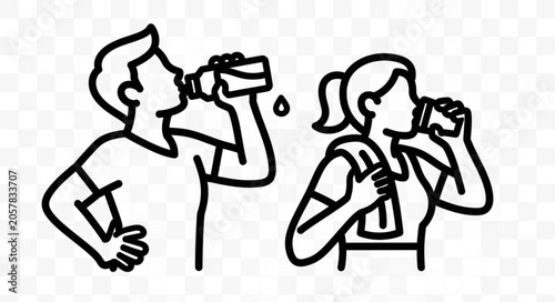 Photography Man and Woman Drinking Water After Exercise.