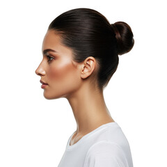 Profile of a young woman with a bun hairstyle isolated on transparent background