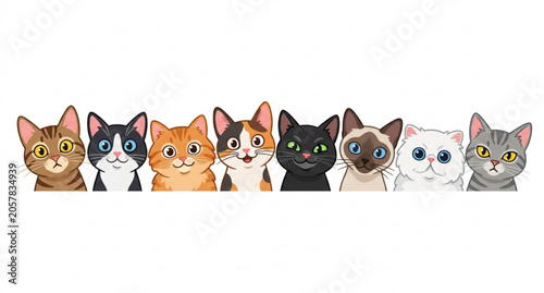 Cute cats peeking out set funny curious feline faces vector illustration