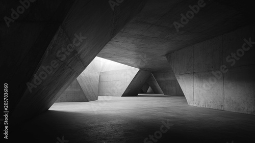 Futuristic Minimal Concrete Architecture Interior With Geometric Light and Shadows