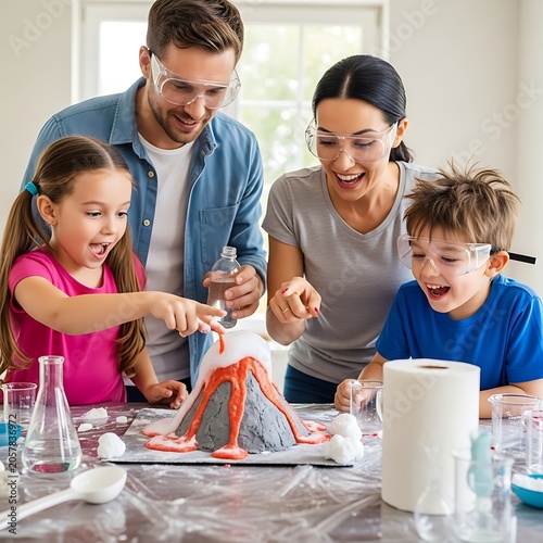Happy family enjoying breakfast together at home.