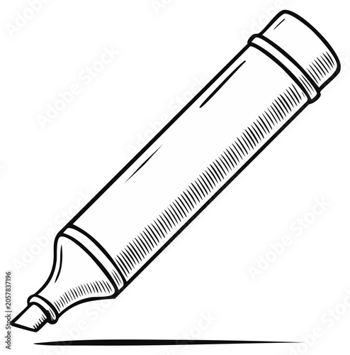 Outlined illustration of a highlighter pen with shadow, drawing.
