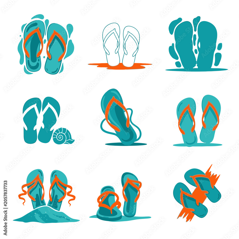 Obraz premium Summer flip flops icons set for beach vacation
