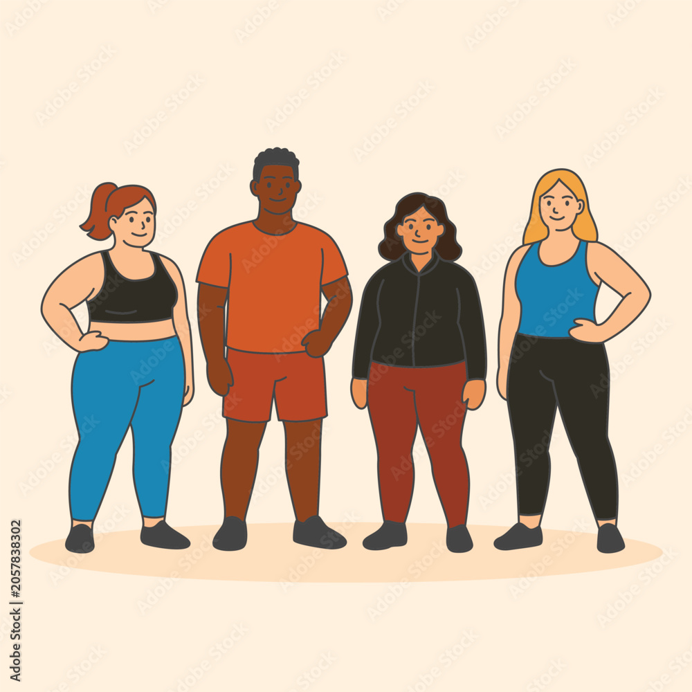 Fototapeta premium gym women and a man stand together in a group flat style