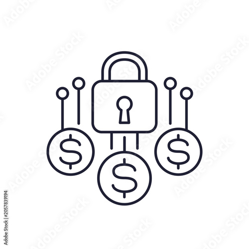 Konstfotografi fixed income line icon with lock, money and payments