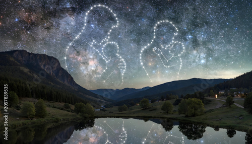 Starry night landscape with constellation art
