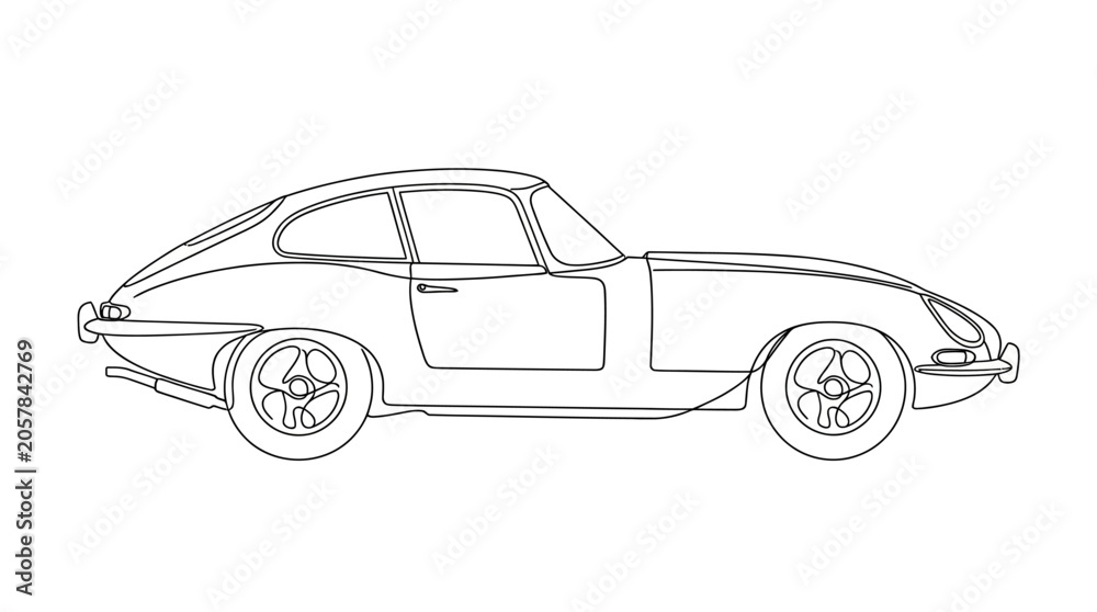 Fototapeta premium Vintage sports car line drawing illustration