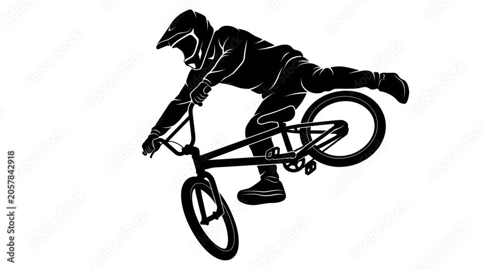 Naklejka premium BMX Rider Performing a Dynamic Stunt Silhouette on White Background