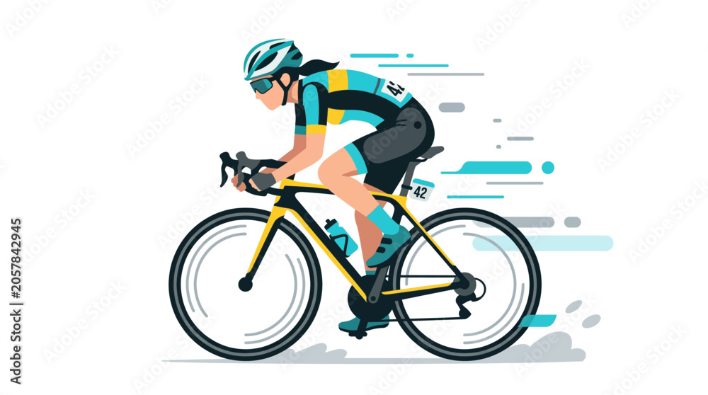 Naklejka premium Woman Cyclist Speeding in a Bike Race Athletic Performance and Competition Illustration