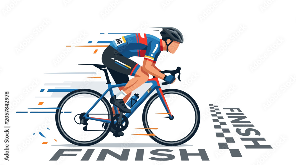 Naklejka premium Cyclist Crossing Finish Line in Bicycle Race Vector Illustration