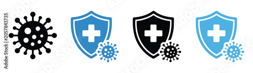 Fotografie Immunity icons, shield virus defense symbols, immune system protection elements, health safety vector illustration set