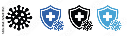 Fotografía Immunity icons, shield virus defense symbols, immune system protection elements, health safety vector illustration set