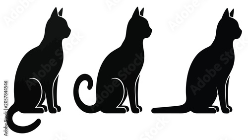 Φωτογραφία Cats in silhouette are presented in three distinct sitting poses against a clean white background