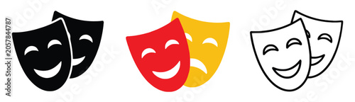 Schilderij op canvas Masquerade icons, comic and tragic theater masks, drama performance symbols, entertainment vector illustration set