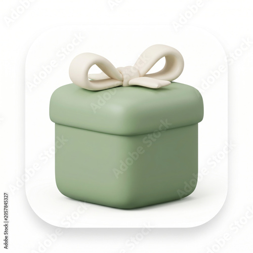 Green gift box 3D render with elegant cream bow, minimalist present for celebrations, holidays, birthdays, anniversaries, special occasions, e-commerce, shopping promotions, marketing, gift icon, sale