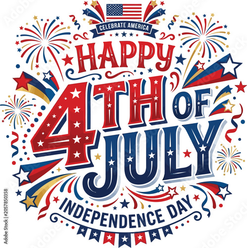 Patriotic 4th of July Independence Day Greeting with Fireworks