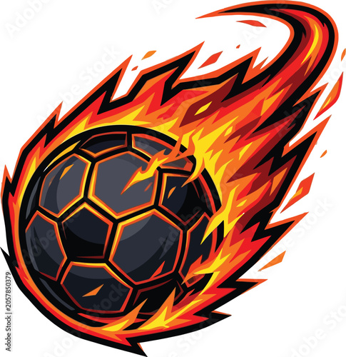 Fiery Soccer Ball with Flames in Motion