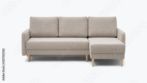 Bild auf Leinwand Contemporary beige fabric sectional sofa with chaise and wooden legs