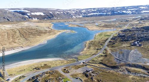 Quadro su tela Drone footage taken on the coast of Varanger National Park