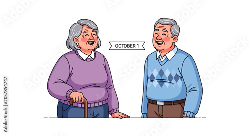 Happy elderly couple celebrating International Day of Older Persons.