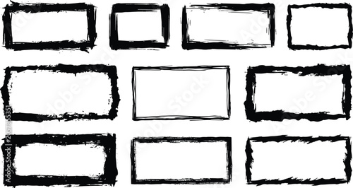 Foto Various black rectangular grunge frames and borders with ink brush textures for digital photography projects