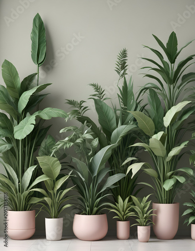 Lush green foliage creates a seamless botanical pattern, featuring a variety of tropical plants with large, layered leaves