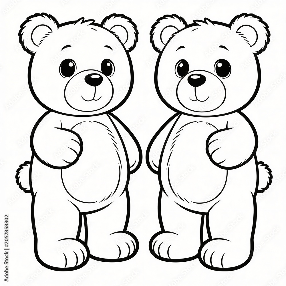 Obraz premium Very simple children’s coloring page with cute friendly animals on a white background, clean outline illustration for kids, preschool activities, and printable art
