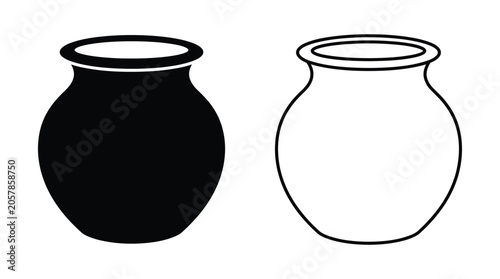 Tableau sur toile Pottery Jar Silhouette In Black And White Outline Style