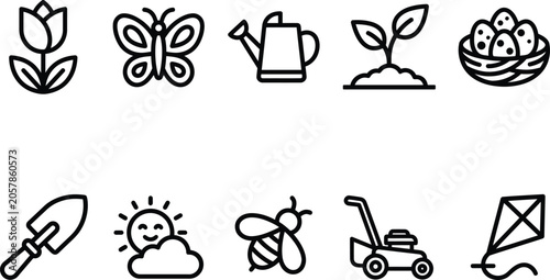 Garden and nature activity icons set
