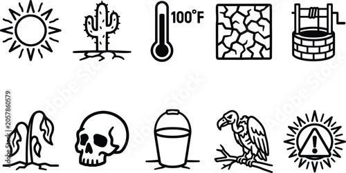 Desert survival warning symbols icon set