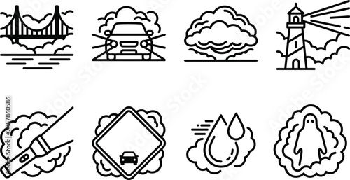 Weather and travel icons set illustration