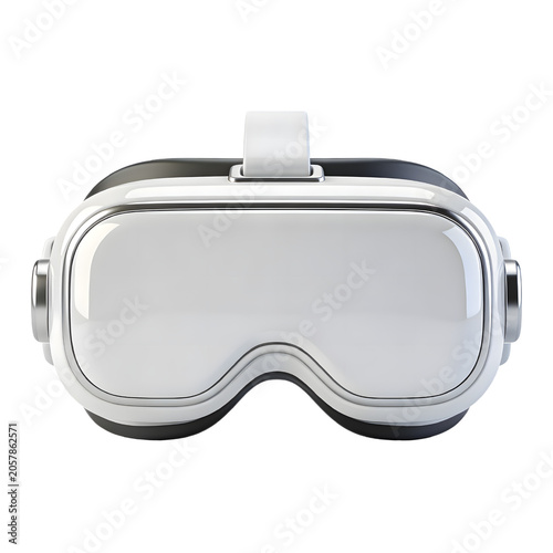 Close-up of a White Virtual Reality Headset with Adjustable Strap and Modern Design, Isolated Against a Black Background, Focus on Front View and Smooth Surface